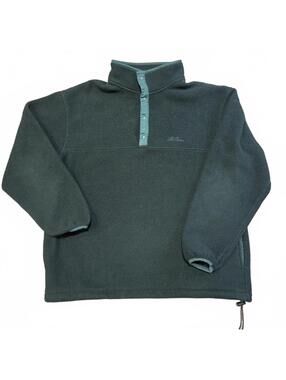L.L.Bean Fleece Pullover Womens Large Dark Green Snap Neck Sherpa Jacket Vintage
